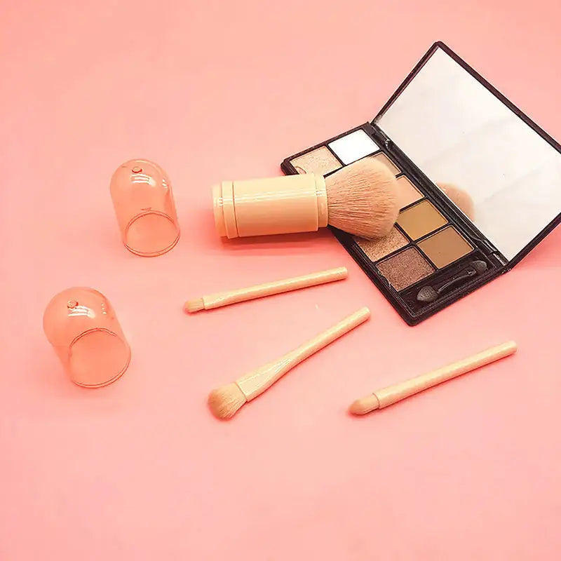 Makeup Brushes Set: 4 in 1 Mini Cute Makeup Brush Retractable Professional Foundation Blending Powder Eye Shadow Brush for Women Facial Cosmetics Makeup Brush Set