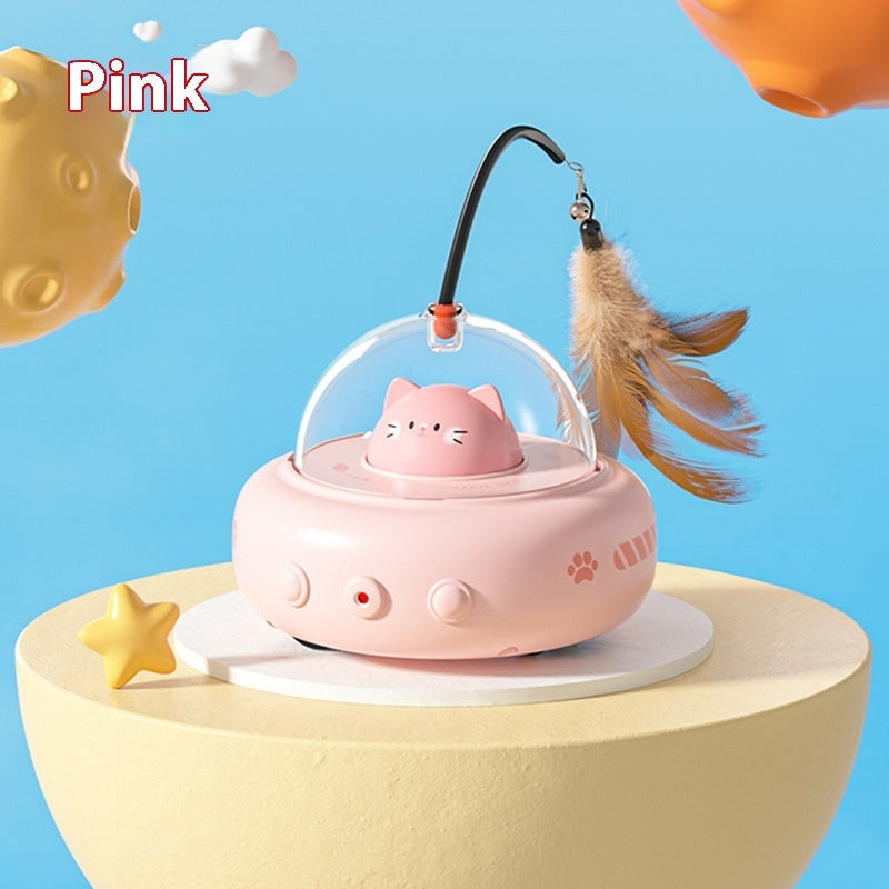 Electric UFO Cat Teaser Stick With Bell Training Pet Toys Replaceable Feather Interactive Cat Supplies Pet Supplies Pets Products