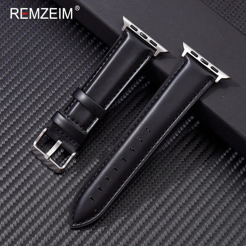 Genuine Leather Strap for Apple Watch 9 Ultra 49mm Series 9 8 7 45mm 41mm Man Woman Band for IWatch 6 5 4 Se 44 42mm Bracelet