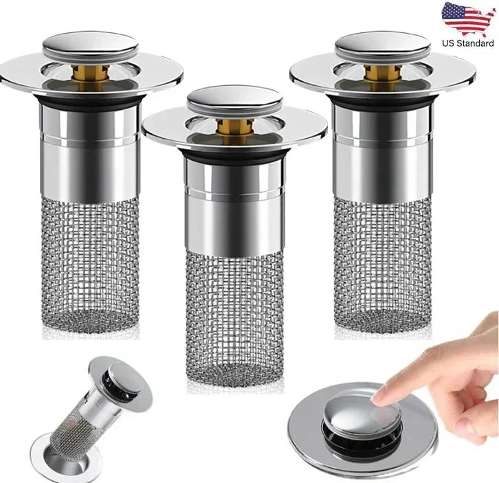 2 Pack Bathroom Sink Drain Strainer, 2 in 1 Pop Up Bathroom Sink Stopper with Hair Catcher Basket for 1~1.5 Inch Drain Holes.