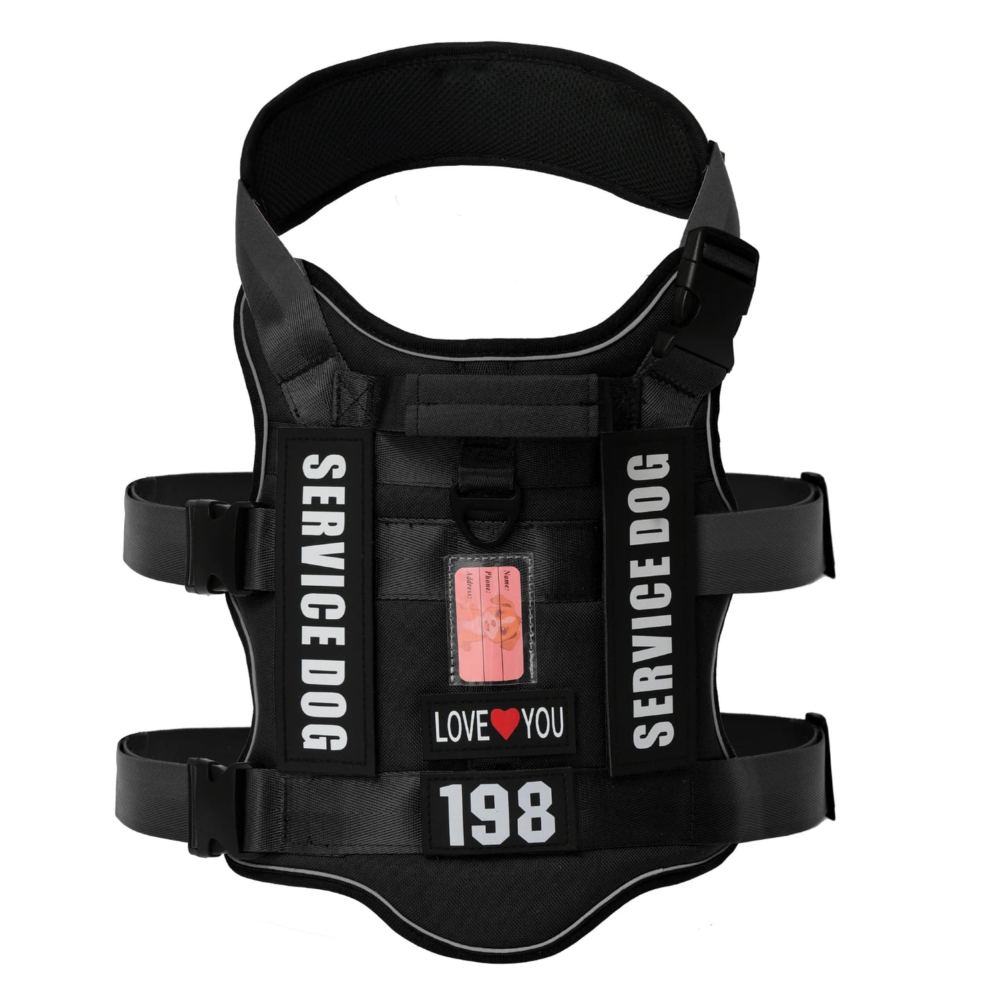 Dog Harness with 4 Dog Patches, Reflective Pet Harness with Durable Soft Padded Handle for Training Med
