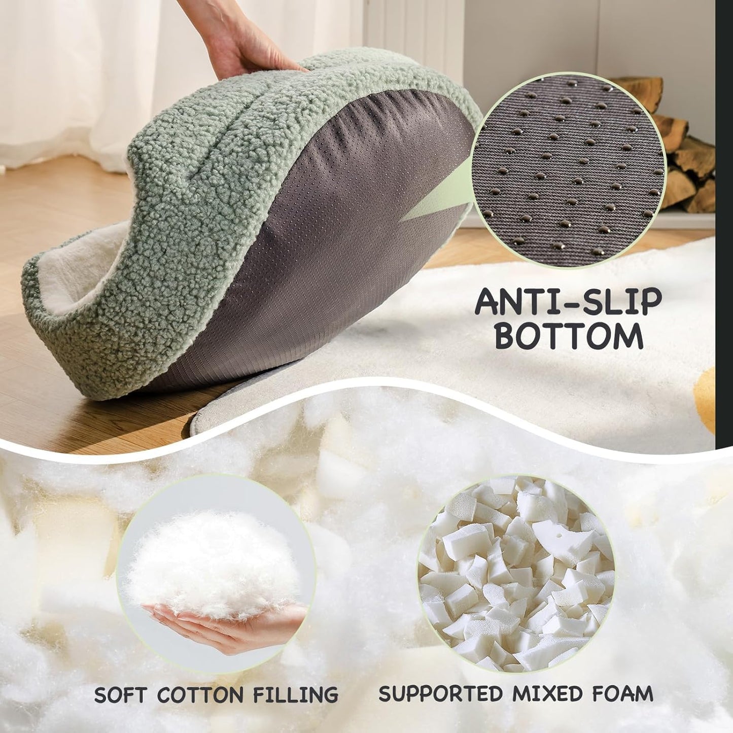 Pet Bed For Cats & Small Dogs - 23x23x7 Inch Round Orthopedic Bed With Non-Slip Bottom, Plush Indoor Cat Bed For Kittens & Puppies, Sage Green