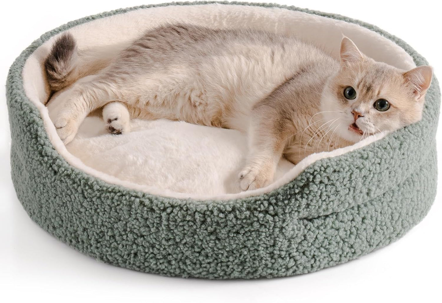 Pet Bed For Cats & Small Dogs - 23x23x7 Inch Round Orthopedic Bed With Non-Slip Bottom, Plush Indoor Cat Bed For Kittens & Puppies, Sage Green