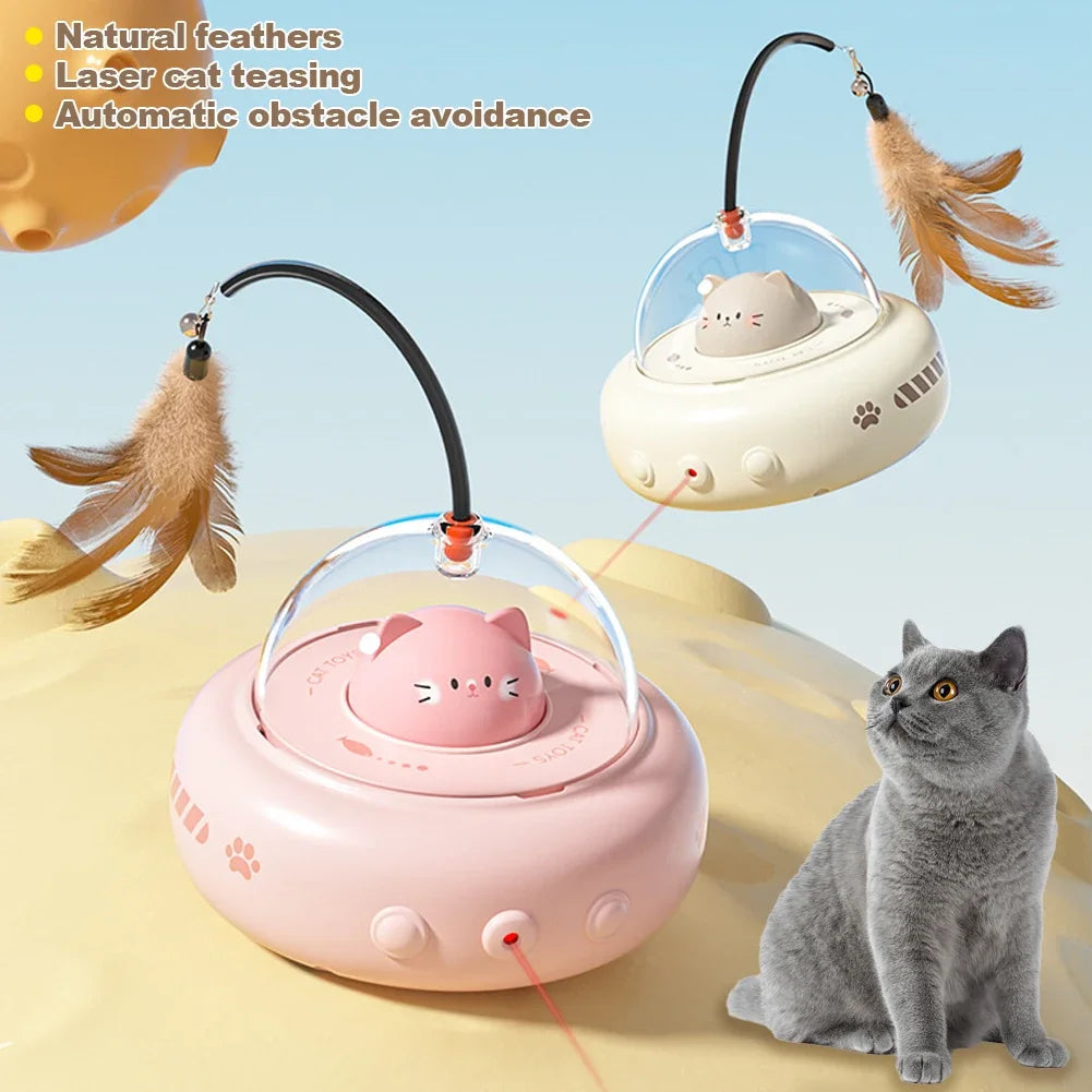 Electric UFO Cat Teaser Stick With Bell Training Pet Toys Replaceable Feather Interactive Cat Supplies Pet Supplies Pets Products