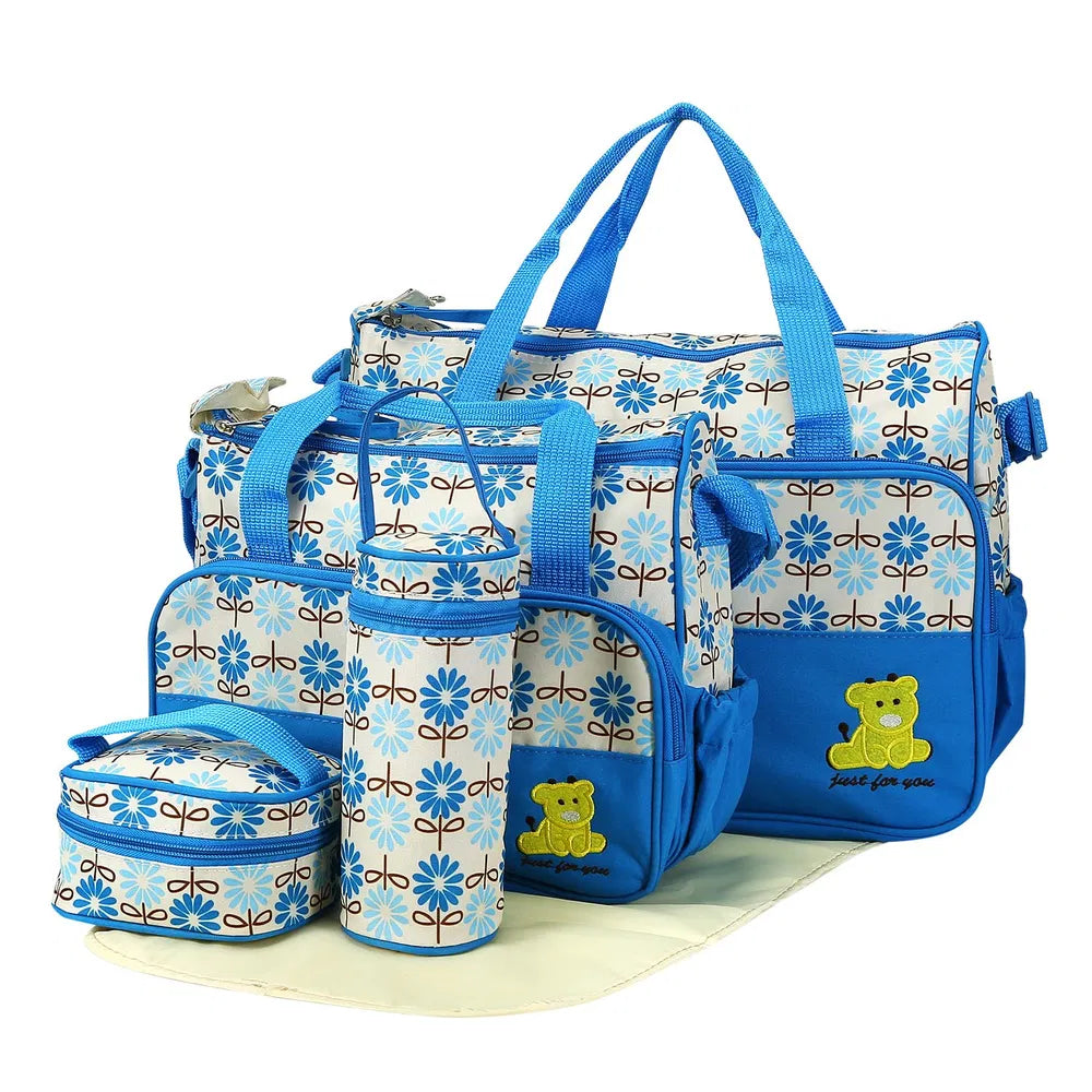 Mummy Diaper Shoulder Bag Set w/Changing Pad – Large Water-Resistant Nappy Bag with Insulated 5 Pockets