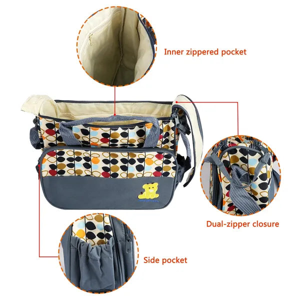 Mummy Diaper Shoulder Bag Set w/Changing Pad – Large Water-Resistant Nappy Bag with Insulated 5 Pockets