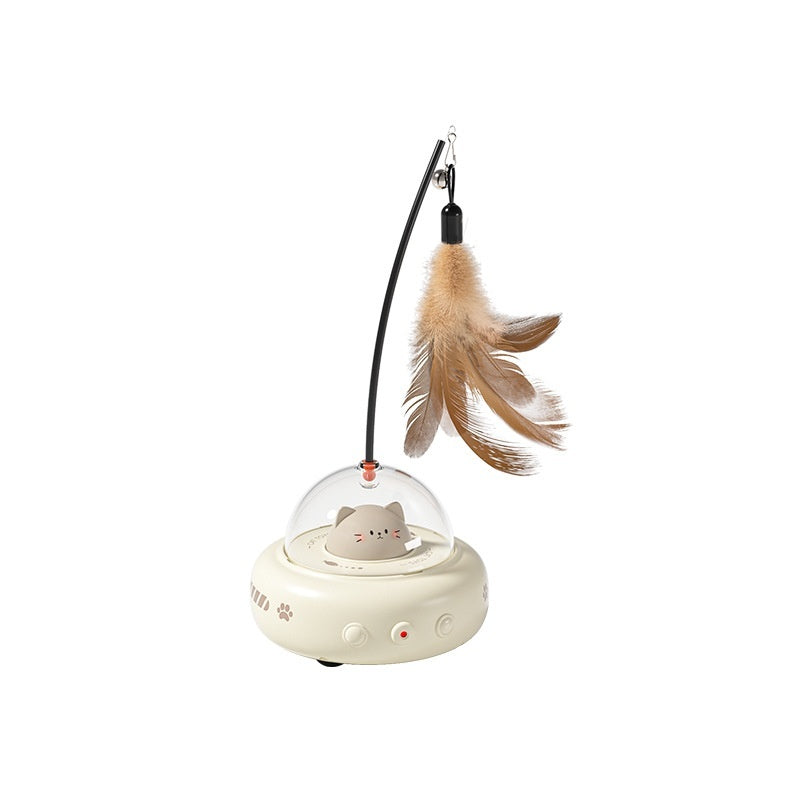 Electric UFO Cat Teaser Stick With Bell Training Pet Toys Replaceable Feather Interactive Cat Supplies Pet Supplies Pets Products