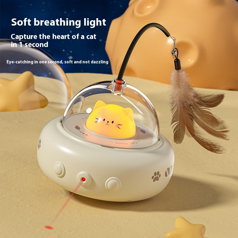 Electric UFO Cat Teaser Stick With Bell Training Pet Toys Replaceable Feather Interactive Cat Supplies Pet Supplies Pets Products