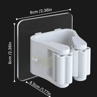 4 Piece White Non Perforated Mop Holder, Self-adhesive Installation, Suitable for Kitchen and Bathroom - Can Fix Brooms, Mops