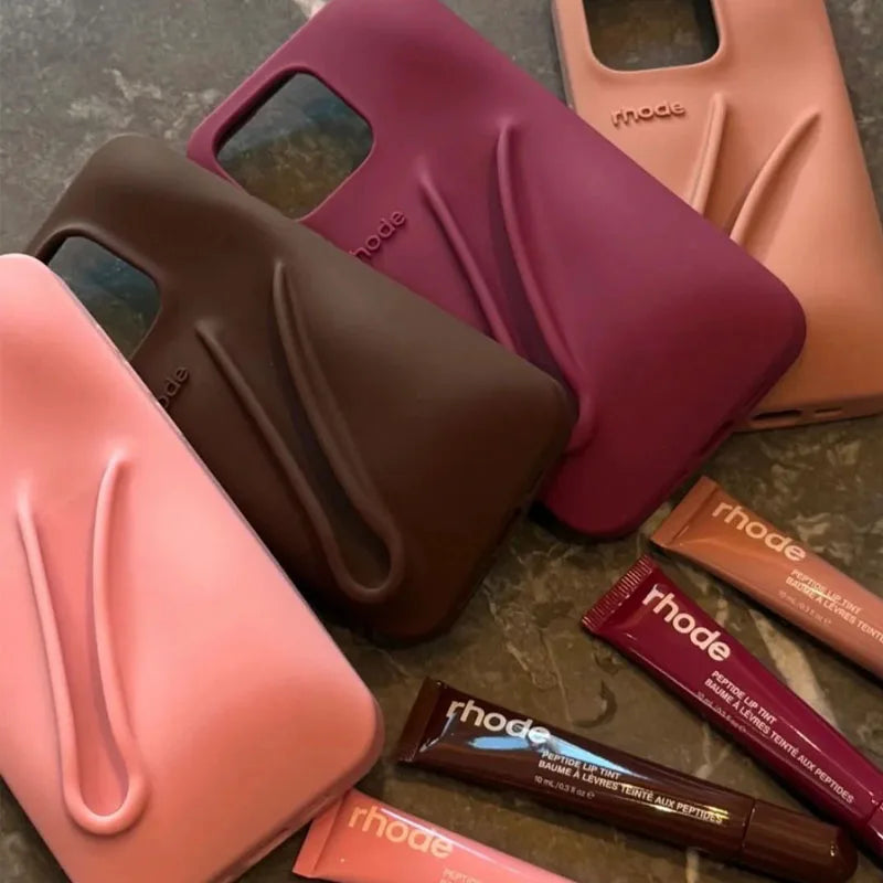 Lemontini Phone Case for IPhone 11 12 13 14 15 16 Pro Max Plus 17 Air Makeup Lip Gloss Silicone Cover with Lip Glaze