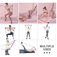 Multifunctional Pilates Bar Combination Fitness Bar Yoga Chest Expansion Tension Rope Back Trainer Elastic Rope Stretching Belt