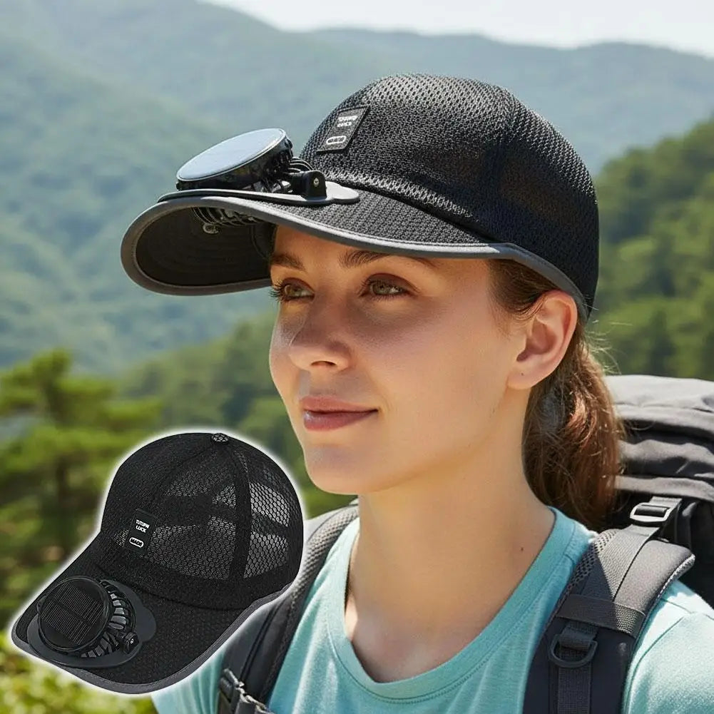 Solar Fan Hat USB Rechargeable Sunscreen Cap with Built-in Fan Outdoor Sun Protection Sunhat for Fishing Hiking Golf Camping