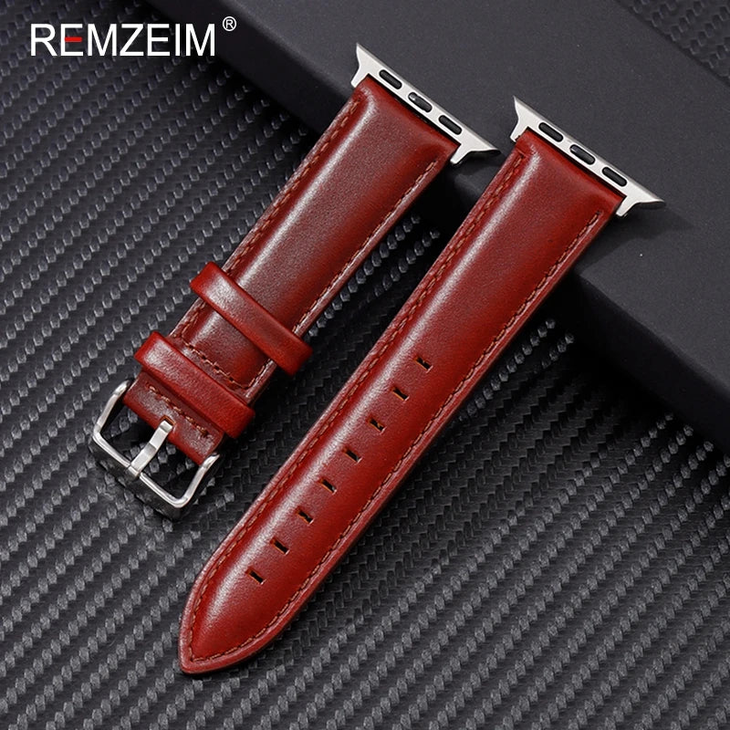 Genuine Leather Strap for Apple Watch 9 Ultra 49mm Series 9 8 7 45mm 41mm Man Woman Band for IWatch 6 5 4 Se 44 42mm Bracelet