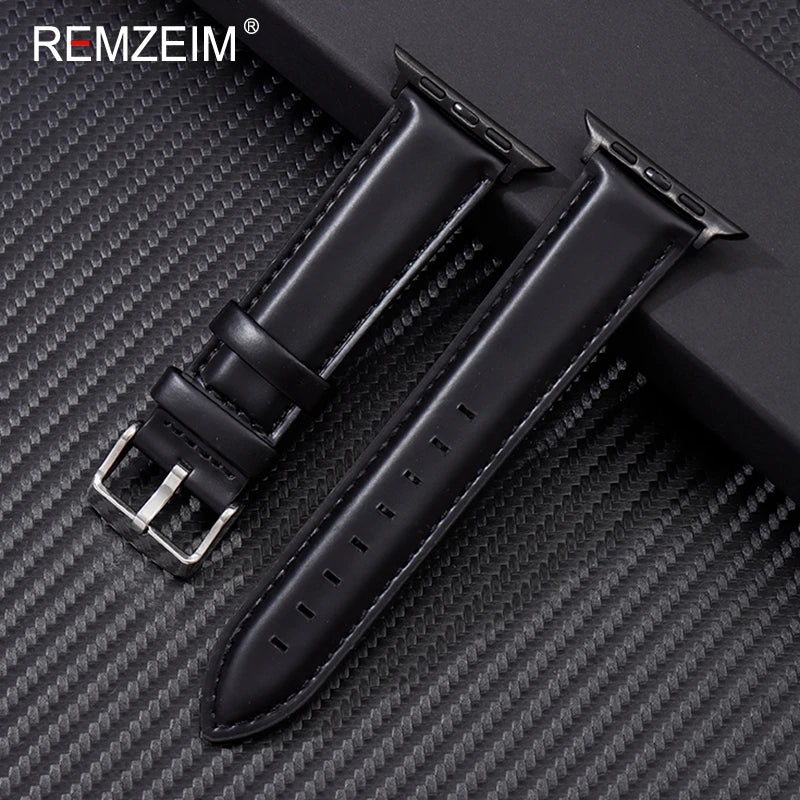 Genuine Leather Strap for Apple Watch 9 Ultra 49mm Series 9 8 7 45mm 41mm Man Woman Band for IWatch 6 5 4 Se 44 42mm Bracelet