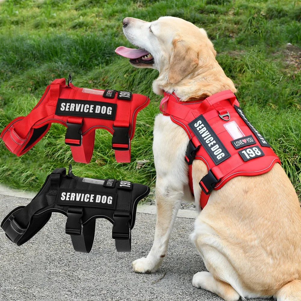 Dog Harness with 4 Dog Patches, Reflective Pet Harness with Durable Soft Padded Handle for Training Med