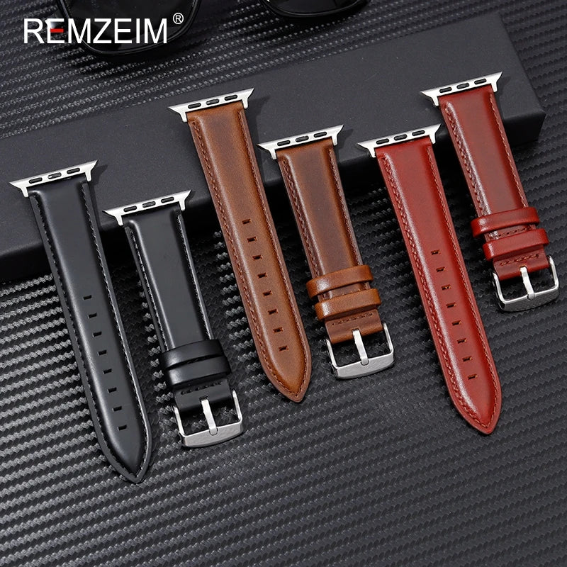 Genuine Leather Strap for Apple Watch 9 Ultra 49mm Series 9 8 7 45mm 41mm Man Woman Band for IWatch 6 5 4 Se 44 42mm Bracelet