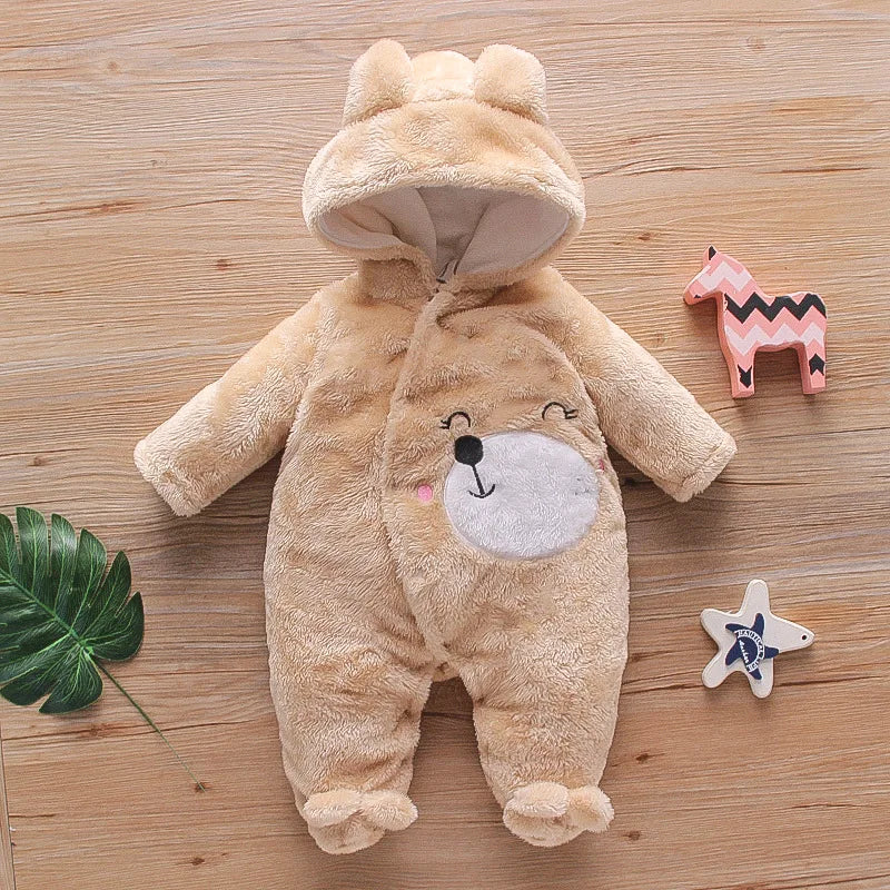 New Baby Plush Climbing Clothes Baby Warm and Thick Cartoon Dog Rabbit Cute Cotton Clothes for 0-2 Years Autumn and Winter