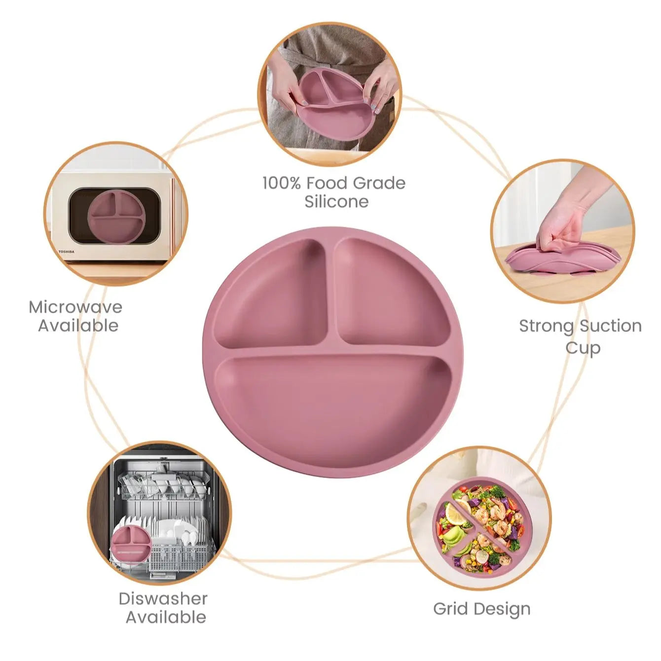 Baby Silicone Feeding Set Suction Plate Divided Plate Spoon Fork Silicone Bibs Children Tablewar 3PCS