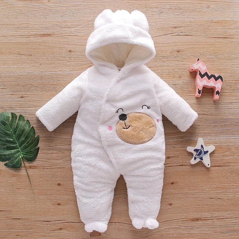 New Baby Plush Climbing Clothes Baby Warm and Thick Cartoon Dog Rabbit Cute Cotton Clothes for 0-2 Years Autumn and Winter