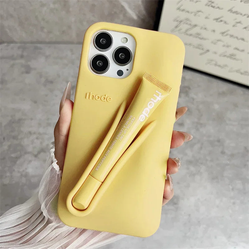 Lemontini Phone Case for IPhone 11 12 13 14 15 16 Pro Max Plus 17 Air Makeup Lip Gloss Silicone Cover with Lip Glaze