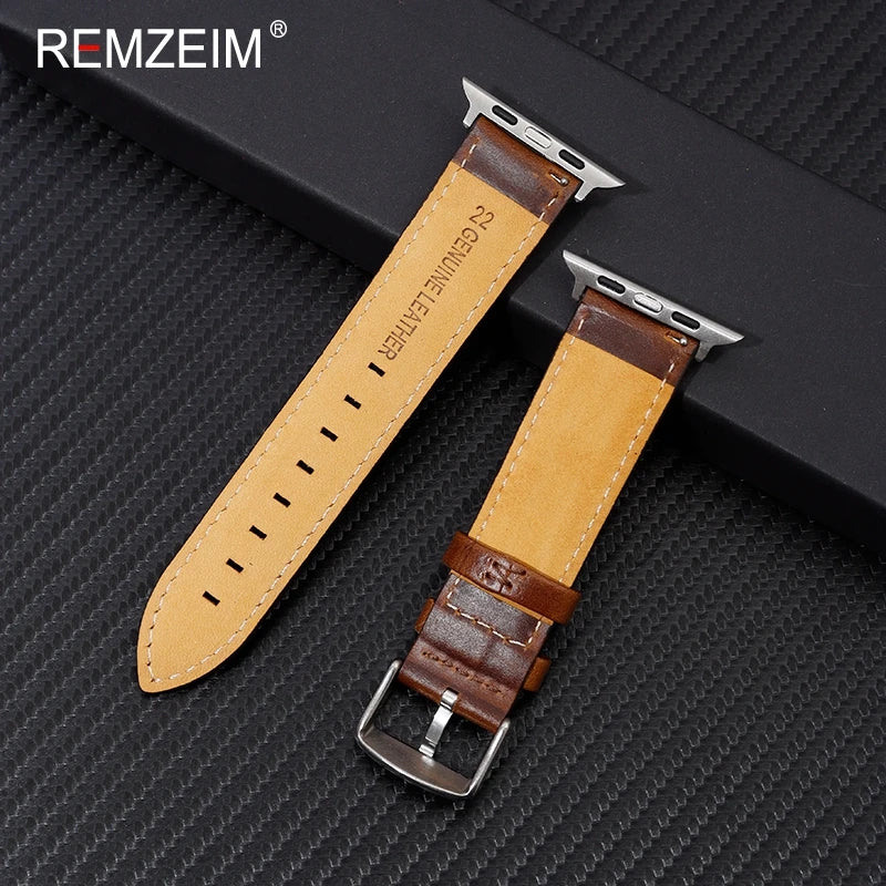Genuine Leather Strap for Apple Watch 9 Ultra 49mm Series 9 8 7 45mm 41mm Man Woman Band for IWatch 6 5 4 Se 44 42mm Bracelet