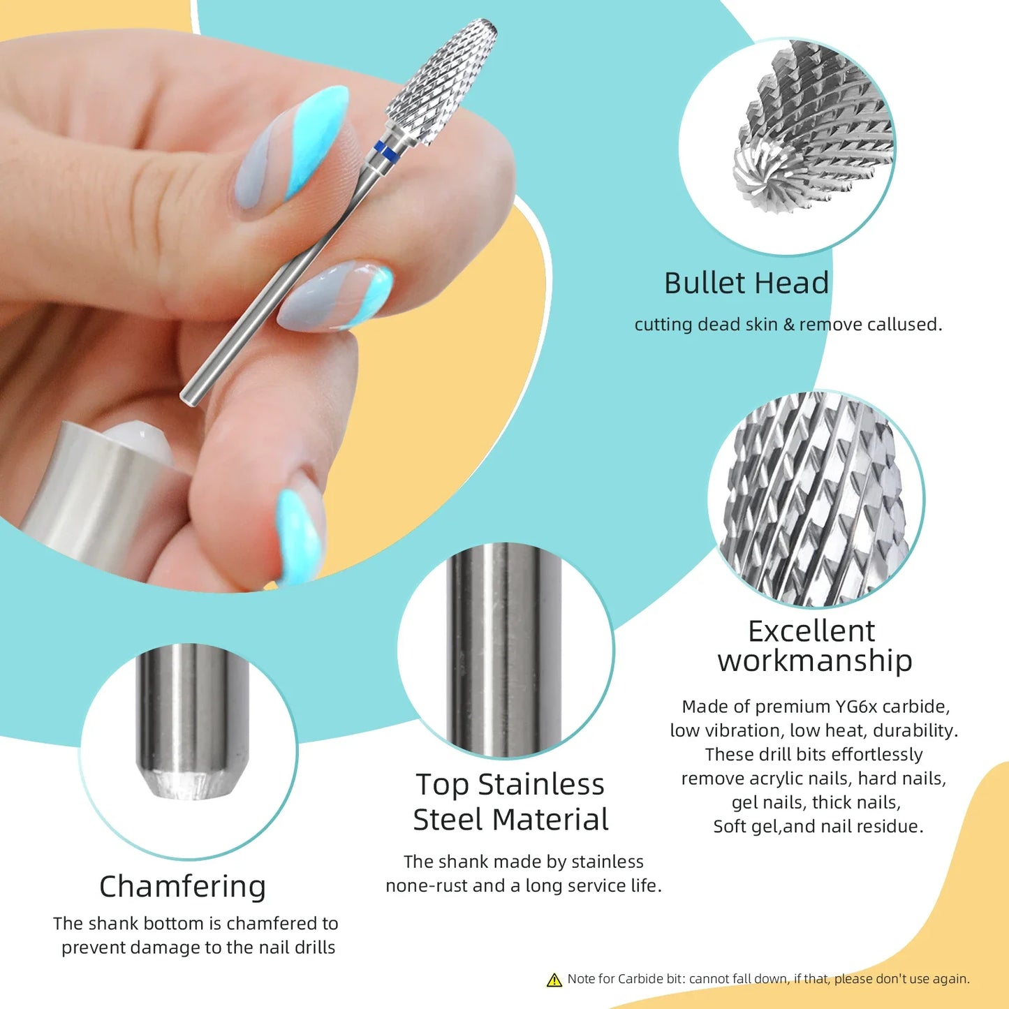 HYTOOS Bullet Carbide Nail Drill Bits Professional Rotary Flame Nail Bit Manicure Acrylic Gel Remover Nails Accessories Tools