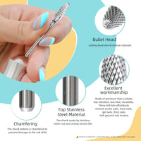 HYTOOS Bullet Carbide Nail Drill Bits Professional Rotary Flame Nail Bit Manicure Acrylic Gel Remover Nails Accessories Tools
