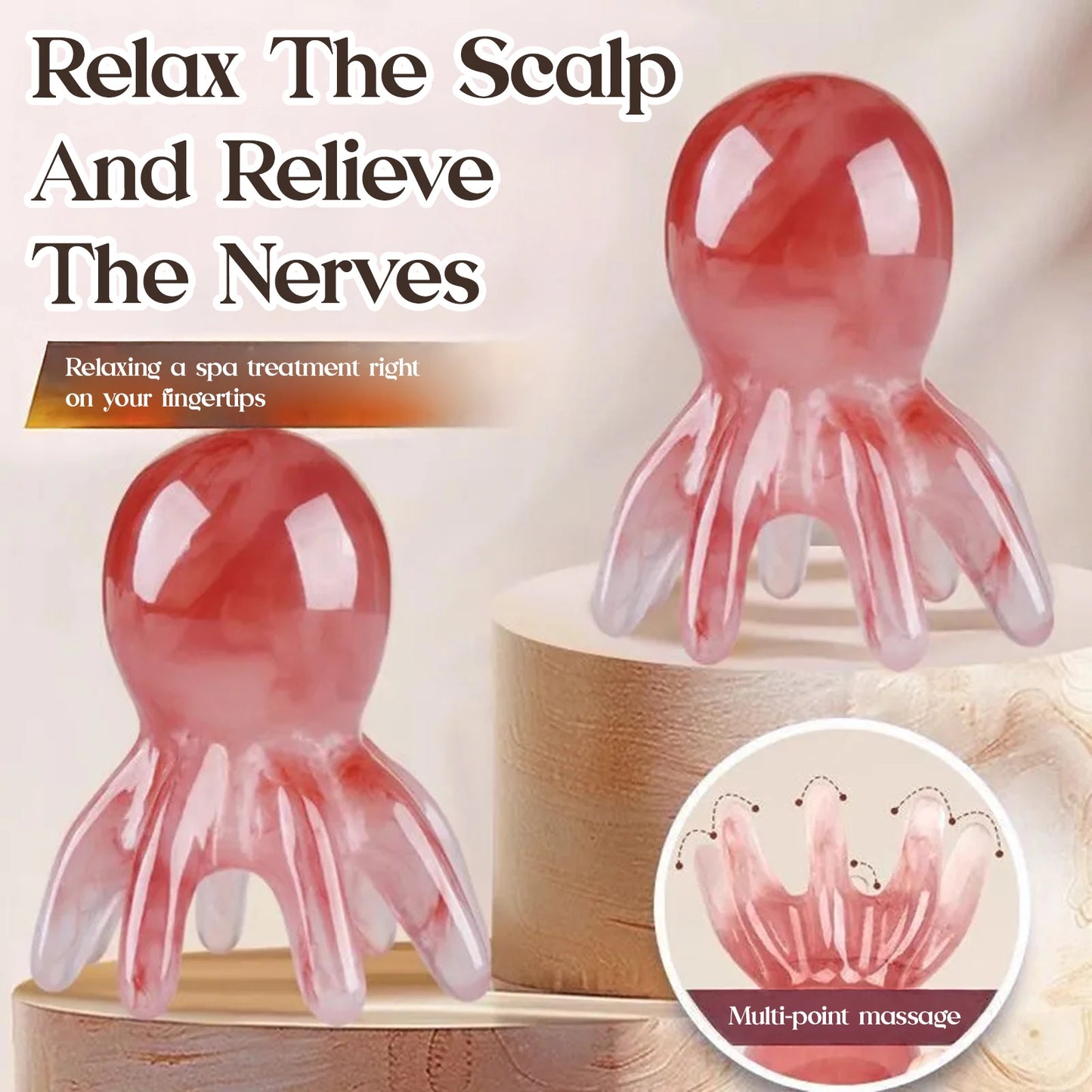 Resin Octopus Massage Comb Head Meridian Scraping Scalp Massage Brush Acupuncture SPA Gua Sha Massage Comb for Fatigue Relief
