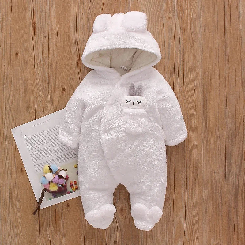 New Baby Plush Climbing Clothes Baby Warm and Thick Cartoon Dog Rabbit Cute Cotton Clothes for 0-2 Years Autumn and Winter