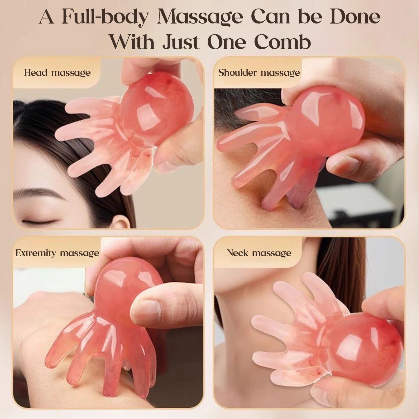 Resin Octopus Massage Comb Head Meridian Scraping Scalp Massage Brush Acupuncture SPA Gua Sha Massage Comb for Fatigue Relief