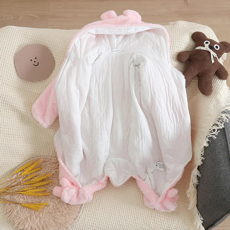 New Baby Plush Climbing Clothes Baby Warm and Thick Cartoon Dog Rabbit Cute Cotton Clothes for 0-2 Years Autumn and Winter