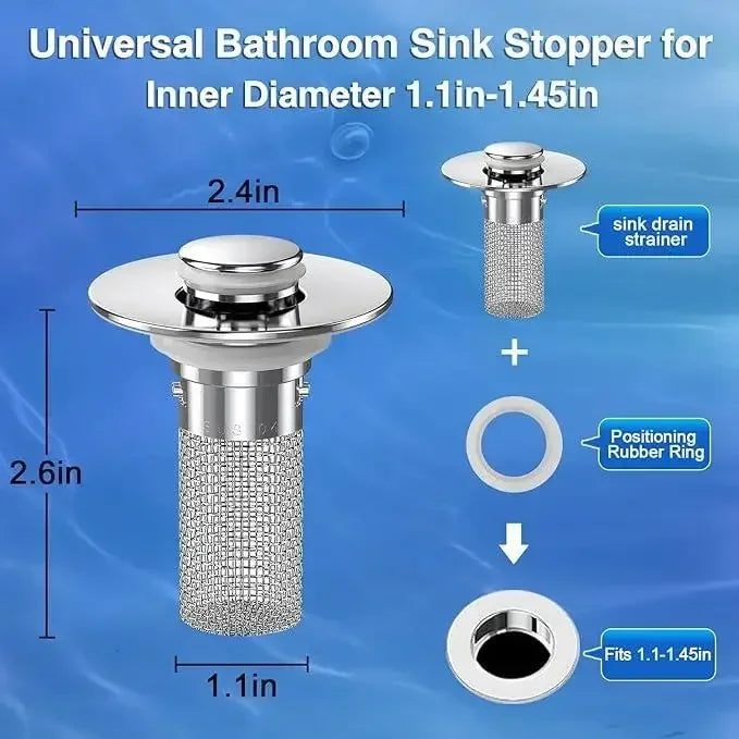 2 Pack Bathroom Sink Drain Strainer, 2 in 1 Pop Up Bathroom Sink Stopper with Hair Catcher Basket for 1~1.5 Inch Drain Holes.