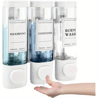 Wall-mounted Soap Dispenser, Shower Gel Dispenser, 3-in-1 Shampoo and Conditioner Dispenser, No Drilling Required, ABS Material,