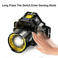 LED Headlamp Motion Sensor Headlight 18650 Rechargeable COB Head Flashlights High Power Head Lamp Fishing Headlight