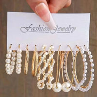 Fashion women's round earrings set, imitation pearl plated K gold jewelry gift