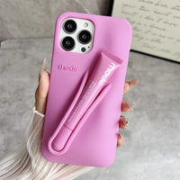 Lemontini Phone Case for IPhone 11 12 13 14 15 16 Pro Max Plus 17 Air Makeup Lip Gloss Silicone Cover with Lip Glaze