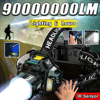 LED Headlamp Motion Sensor Headlight 18650 Rechargeable COB Head Flashlights High Power Head Lamp Fishing Headlight