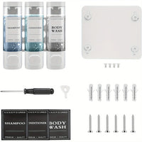 Wall-mounted Soap Dispenser, Shower Gel Dispenser, 3-in-1 Shampoo and Conditioner Dispenser, No Drilling Required, ABS Material,