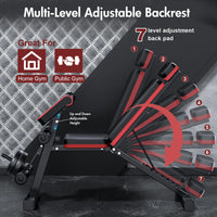 Adjustable Weight Bench 7-Level Foldable with Extended Headrest Leg Extension Incline Decline Bench 770 lbs Full-Body Strength