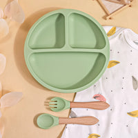 Baby Silicone Feeding Set Suction Plate Divided Plate Spoon Fork Silicone Bibs Children Tablewar 3PCS