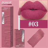 DUNUF  8-color matte velvet smooth easy-to-apply square tube lip gloss waterproof three-dimensional plumping lipstick
