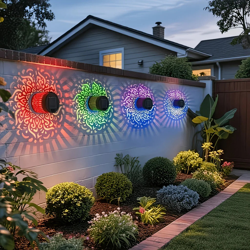Solar Powered Mandala Sunflower Wall Light Outdoor Garden Decorative Lantern for Patio Courtyard Fence Landscape Lighting