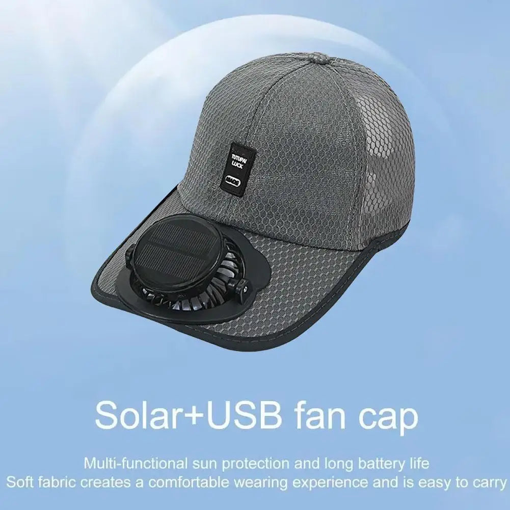 Solar Fan Hat USB Rechargeable Sunscreen Cap with Built-in Fan Outdoor Sun Protection Sunhat for Fishing Hiking Golf Camping
