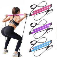 Multifunctional Pilates Bar Combination Fitness Bar Yoga Chest Expansion Tension Rope Back Trainer Elastic Rope Stretching Belt