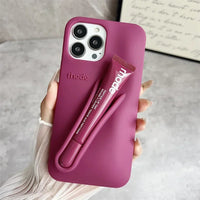 Lemontini Phone Case for IPhone 11 12 13 14 15 16 Pro Max Plus 17 Air Makeup Lip Gloss Silicone Cover with Lip Glaze