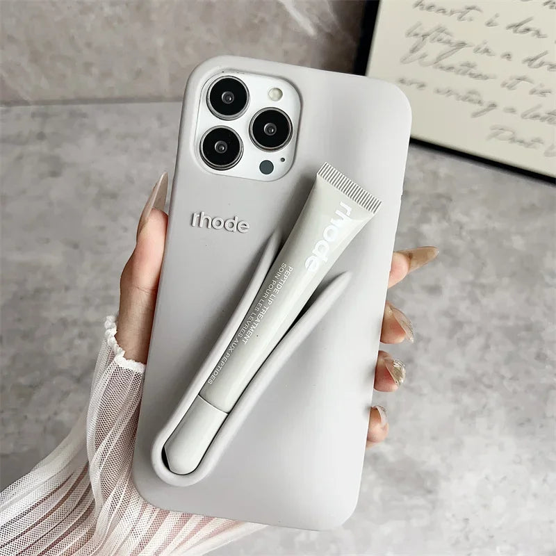 Lemontini Phone Case for IPhone 11 12 13 14 15 16 Pro Max Plus 17 Air Makeup Lip Gloss Silicone Cover with Lip Glaze