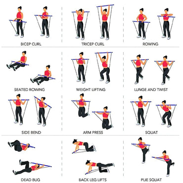 Multifunctional Pilates Bar Combination Fitness Bar Yoga Chest Expansion Tension Rope Back Trainer Elastic Rope Stretching Belt