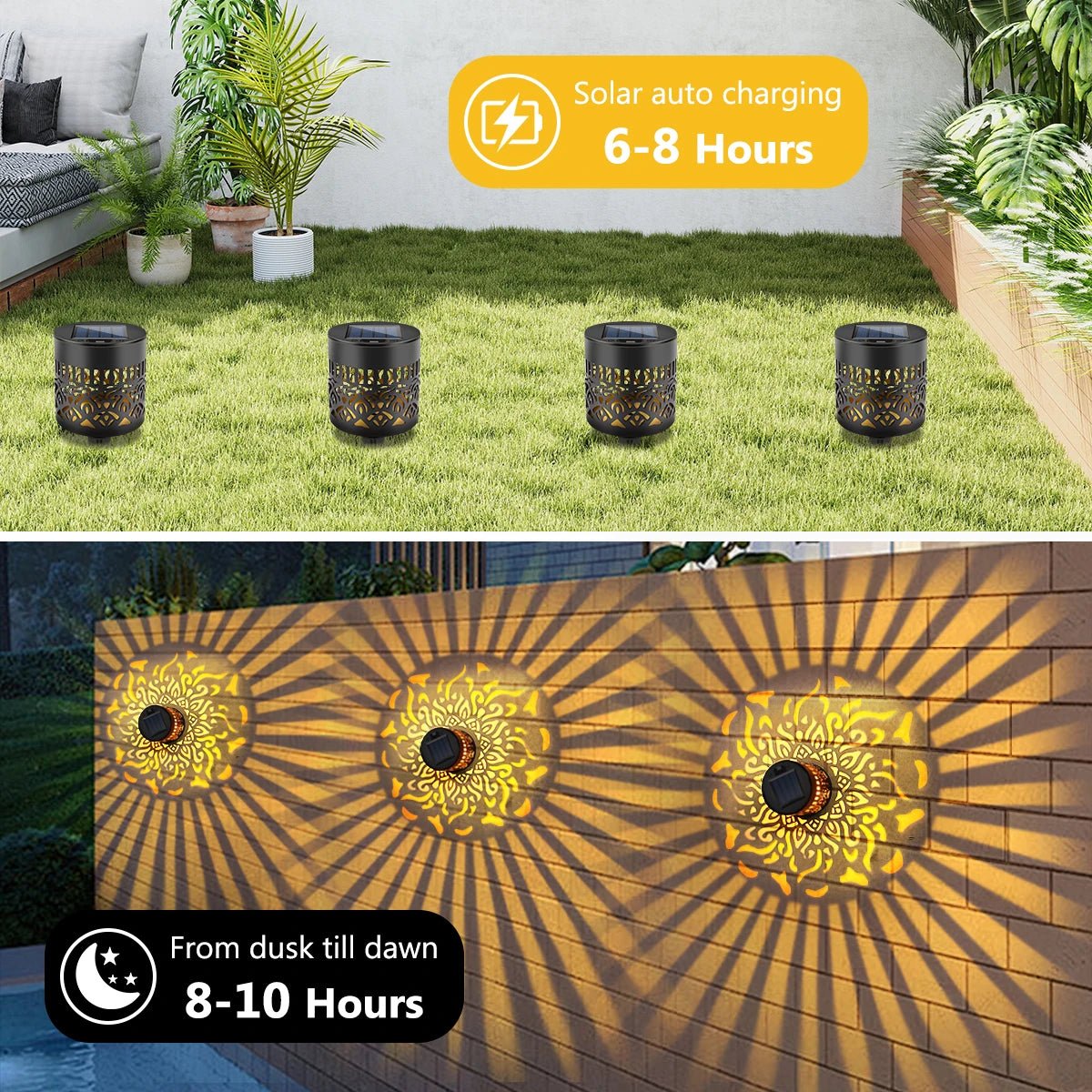 Outdoor Solar Powered Wall Light with Mandala Design Projection for Garden Yard Patio Decoration Solar Decor Light 2 Install way