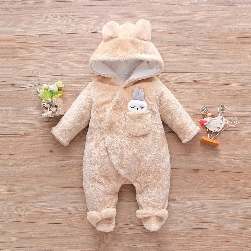 New Baby Plush Climbing Clothes Baby Warm and Thick Cartoon Dog Rabbit Cute Cotton Clothes for 0-2 Years Autumn and Winter