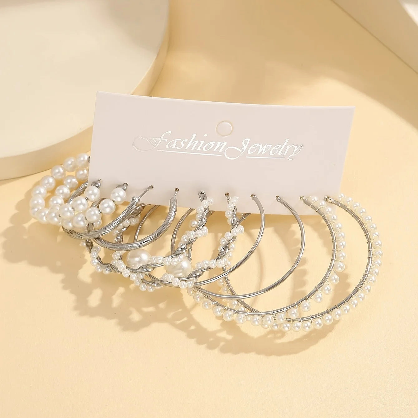 Fashion women's round earrings set, imitation pearl plated K gold jewelry gift